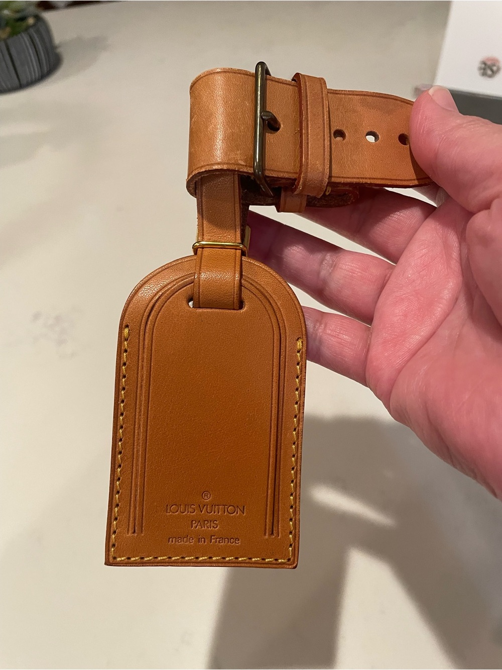 EUC Louis Vuitton Tan Leather Luggage Tag SET